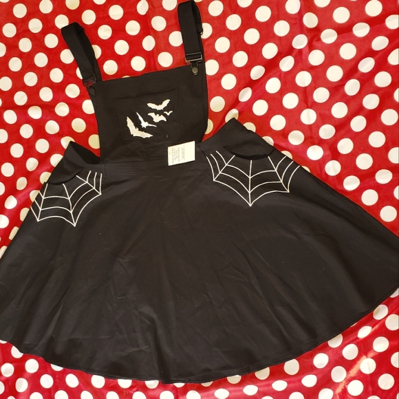 Unique Vintage Dresses & Skirts - Hell Bunny Bat & Spider Pinnafore Skirt